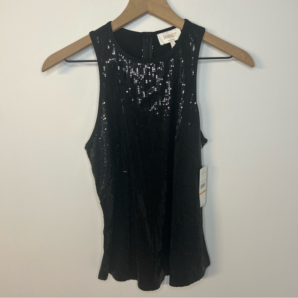 *NWT* Laundry by Shelli Segal Black Sequin Racerback Tank, Size Small
